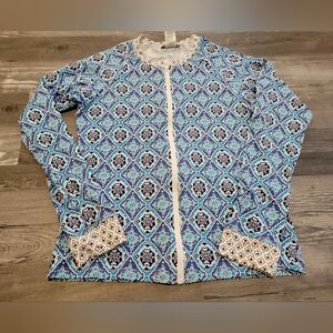 Tommy Bahama Tika Tiles Blue Long-Sleeve Full-Zip Rash Guard Small